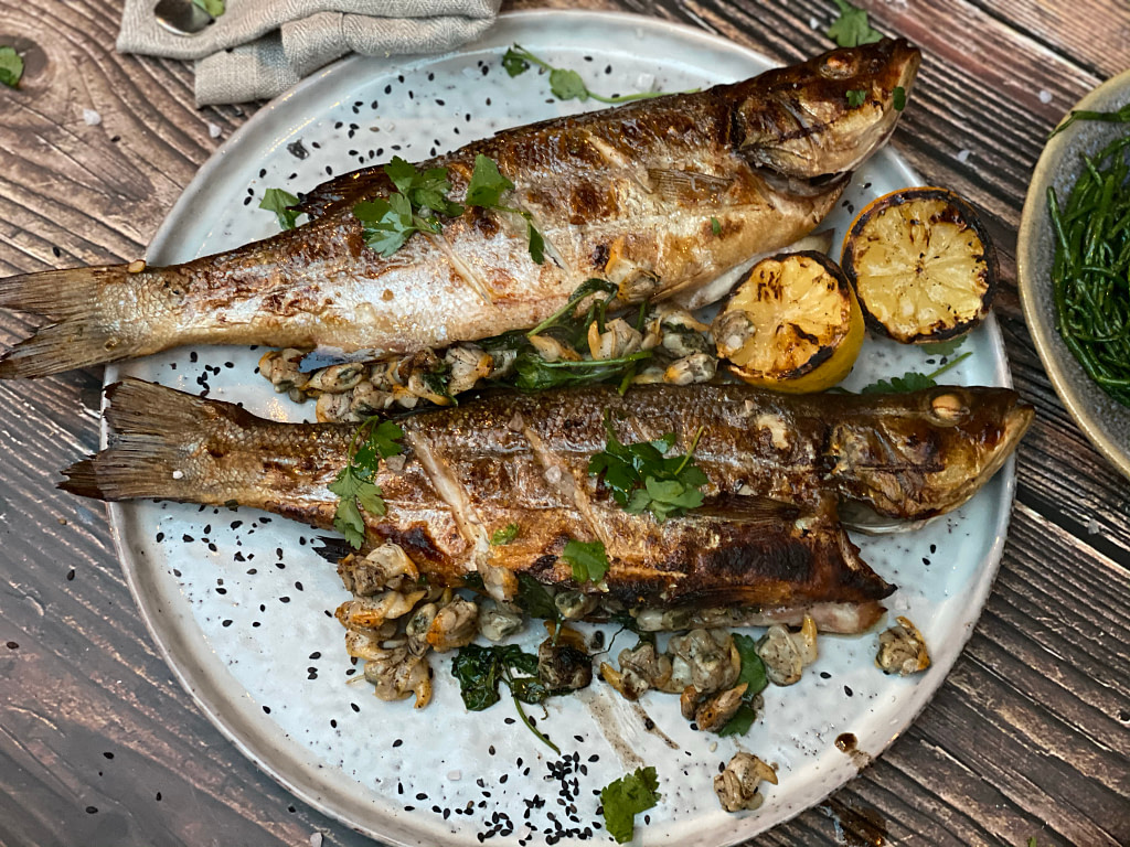 Easy Smoked Sea Bass With Samphire And Cockles